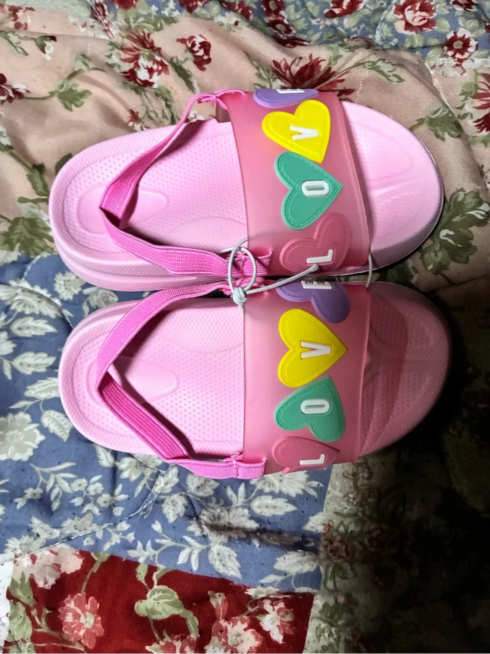 Kids Pink Heart 'LOVE' Slide Sandals